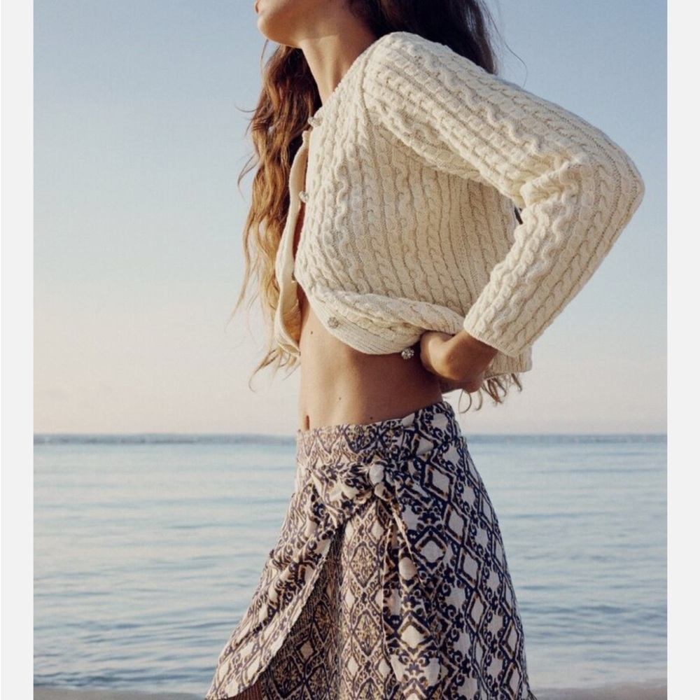 Zara Patterned Asymmetrical Wrap Mini Skirt